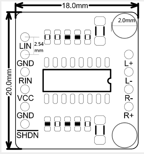 Mechanical Drawing - DFRobot DFR0119-O Mini Audio Stereo Amplifier